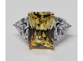 Premium Yellow & White Cubic Zirconia Ring In Yellow Gold Over & Sterling