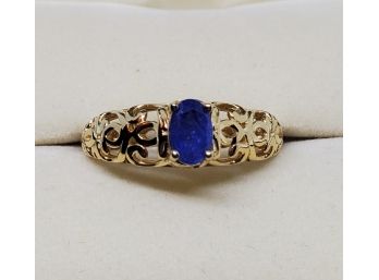 Burmese Blue Sapphire Ring In Yellow Gold Over Sterling