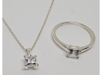 Solitaire Ring & Pendant Necklace In Sterling Made With Swarovski Crystals