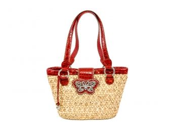 Brighton Straw And Leather Shoulder Bag With A Butterfly Design Clasp