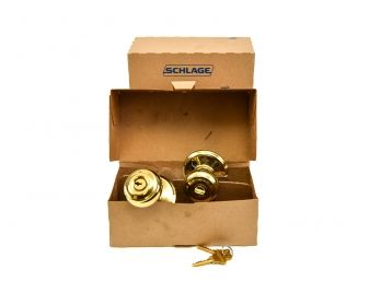 NEW! Schlage Brass Keyed Entry Doorknobs - Set Of Four