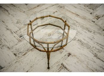 Bamboo Style Brass Glass Top End Table