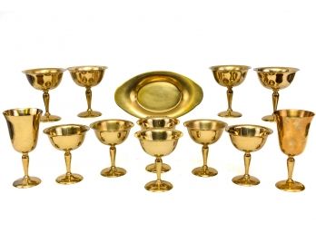 Vintage Mid-Century Dirilyte Brass Tone Champagne Coupe Cocktail Glasses And More!