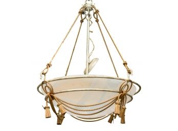 Kalco Pendant Frosted Dome Chandelier With Tassel And Rope Design