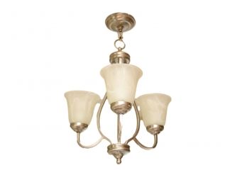 Three  Arm Brushed Nickle Chandelier With Flared Frosted Glass Shades