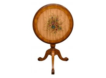 Pie Crust Tilt Top Tea Table With Paw Feet And Floral Design