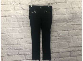 Thalian Stretchy Black Slacks With Zipper Detailing - Sz L