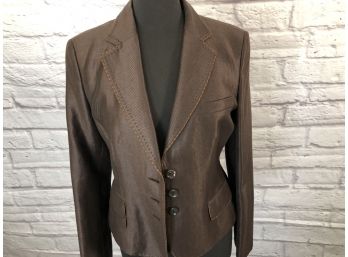 Strenesse Linen/wool/silk Blended Jacket With Suede Detailing - Sz 8