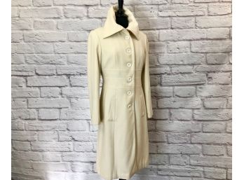 Winter White Wool Blend Coat, Detailed Styling- Sz 6