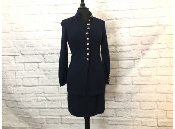 St. John Classic Skirt And Jacket Set With Military Theme, Navy - Sz 4