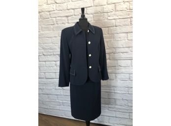 Kasper For ASL - Navy Skirt Suit With Contrasting Stitching - Sz 14