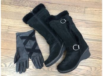 Bare Trap Boots, Catchy, Black Man Made Materials And Leather Gloves, Boots Sz 7.5