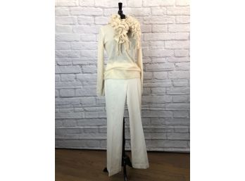 Winter White Trio, Anne Klein Slacks, Cashmere Sweater And Lauren Ruffled Scarf