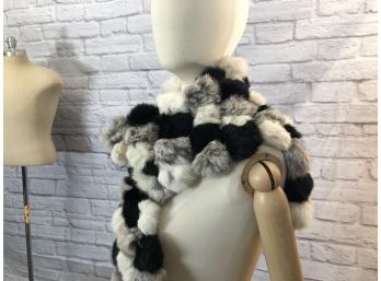 Rabbit Fur Pom Pom Scarf - Like New