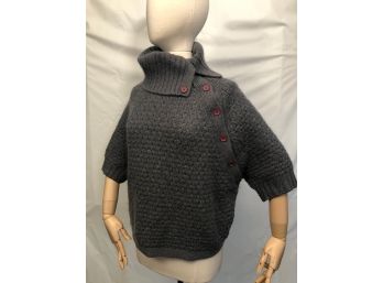 Wool Cashmere Blend Sweater, Gray With Red Accent Buttons Diagonal Neckline