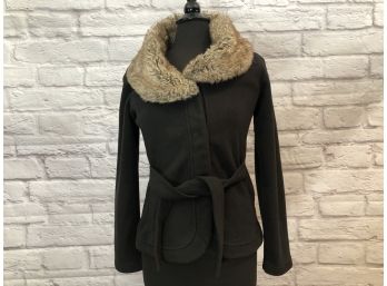 Polar Fleece Has Never Looked So Chic, Jacket With Faux Fur Trim, Belted - Sz S