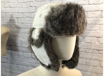 Crowncap Rabbit Fur Trimmed Nylon Hat - Ear Flaps For Super Warmth