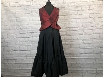 Sleeveless Wrap Top Paired With Flounced Skirt, Taffeta Like Fabrics