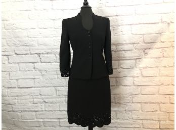 Tahari Black Skirt Suit With Laser Cut Trim - Wool, Sz 4