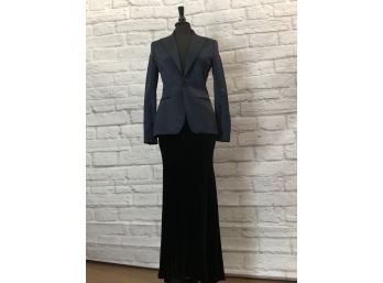 Lauren, Classic Americana Full Length Velvet Skirt And Silk Jacket - Blue