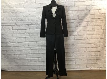 Wow - Tahari Pinstripe Jacket With Flounce Collar And Black Satin Slacks By JS Both Sz 4