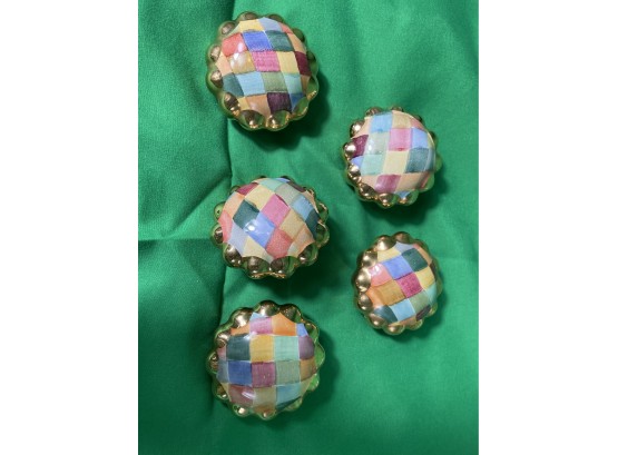 5 MacKenzie-Childs Petit Four Round Harlequin Majolica Decorative Knob