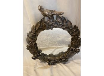 2 Mirrors 1 Metal Bird Framed Mirror And Dark Wood Framed Mirror