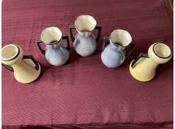 Unique. Set Of 5 1940's Czech Lustreware Art Deco Accent Bud Vases 5-14'