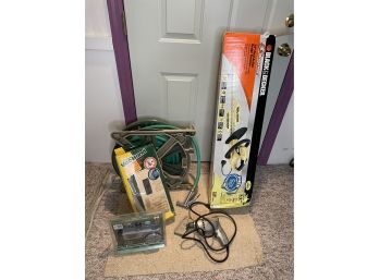 Household Tools Hedge Trimmer, Garden Hose, Vac Hand, Digital Water Timer And Old Drill Bit With Bits