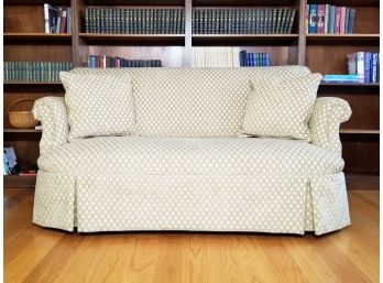 An Upholstered And Skirted Causeuse In Brocade 2 Of 2