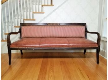 A Leather And Upholstered Hall Bench