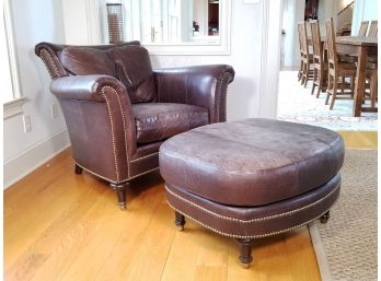 A Chestnut Leather And Nailhead Trim Armchair And Ottoman By Ferguson Copeland, LTD 2 Of 2