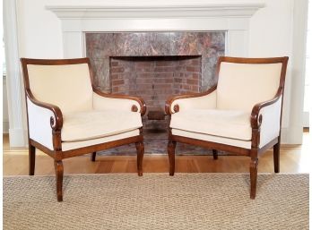 A Pair Of Italian Export 'Veneto' Hardwood And Velvet Upholstered Armchairs From ABC Home & Carpet