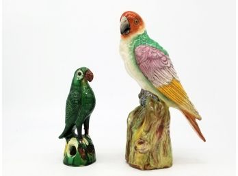 A Pair Of Vintage Majolica Exotic Birds