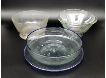 A Hand Blown Bubble Glass Platter, Salad Bowl And Several Punch Bowls