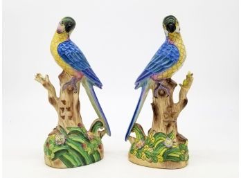 A Pair Of Vintage Majolica Birds