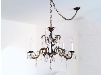 A Vintage Bronze And Glass Chandelier