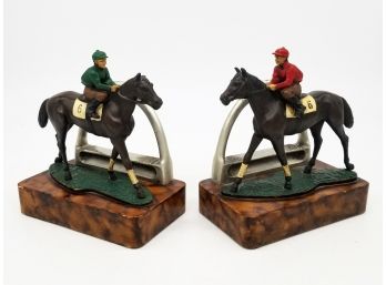 A Pair Of Ceramic And Metal Equestrian Themed Bookends