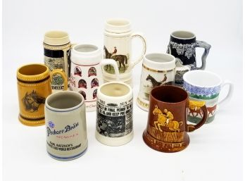 A Collection Of Equestrian Themed And More Beer Steins