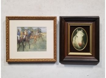 An Equestrian Oil On Board Miniature And Framed Print