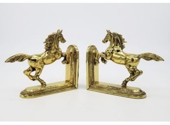 A Pair Of Gorgeous Vintage Cast Brass Equestrian Themed Bookends