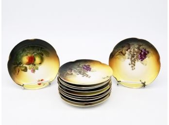 A Set Of Hand Painted Fruit Themed Luncheon Plates, 'Louise' Bavaria