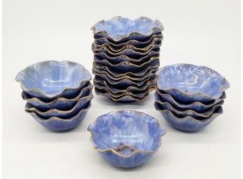 A Set Of Vintage Austrian Scalloped Edge Pottery Glazed Fruit Or Ice Cream Bowls