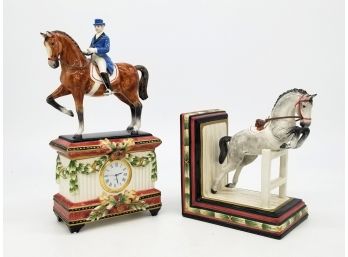 A Ceramic Clock And Bookend By Fitz And Floyd