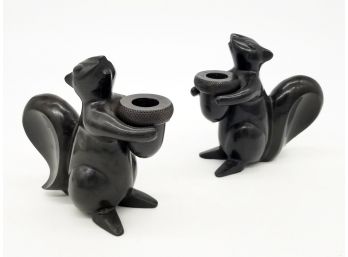 A Pair Of Bronze Squirrel Candlesticks By Restoration Hardware