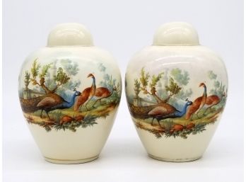 A Pair Of Vintage Ceramic Ginger Jars Drilled For Lamps With Pheasant Imagery