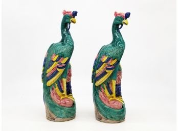 A Pair Of Vintage Majolica Birds