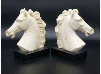 A Pair Of Cast Stone Horse Head Bookends