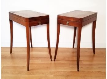 A Pair Of Antique Inlaid Wood End Tables Or Nightstands