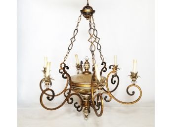 A Large Bronze And Glass Chandelier